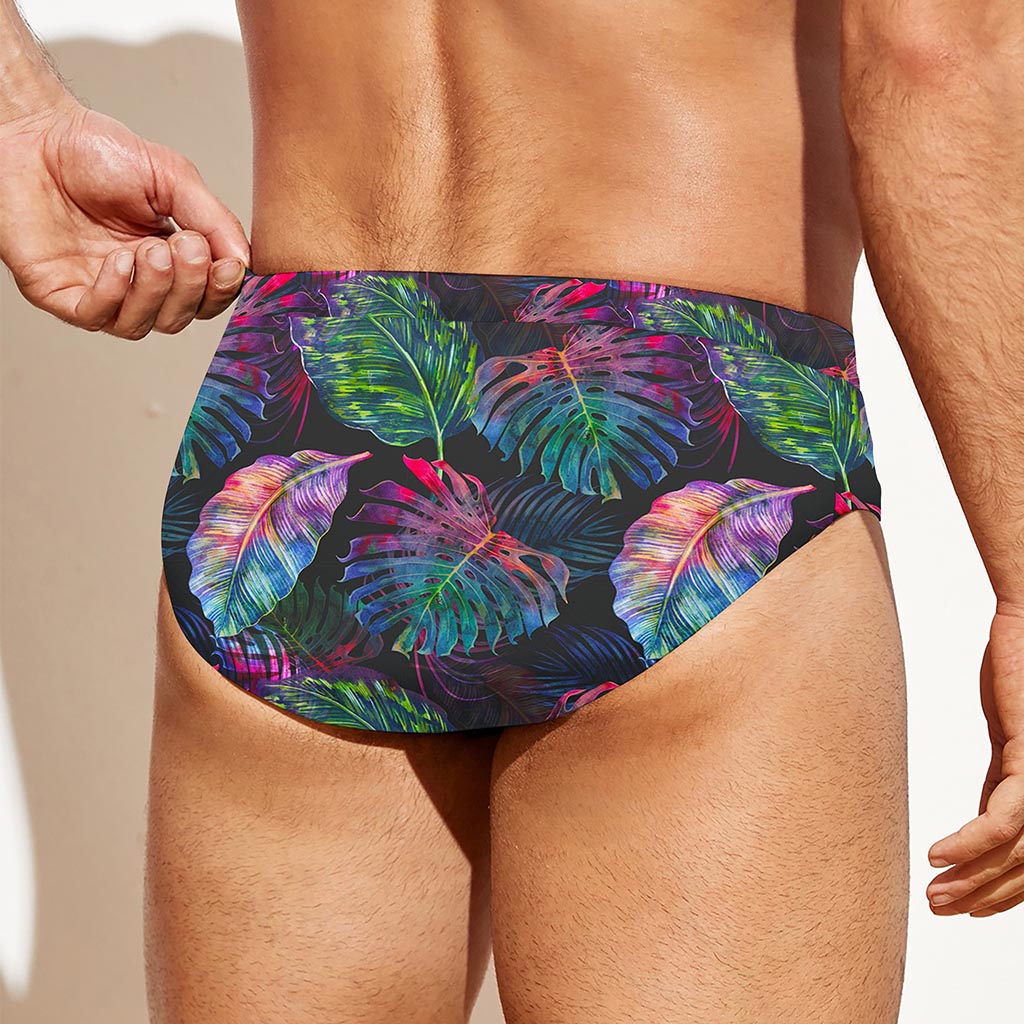 Colorful Tropical Leaves Pattern Print Men's Swim Briefs