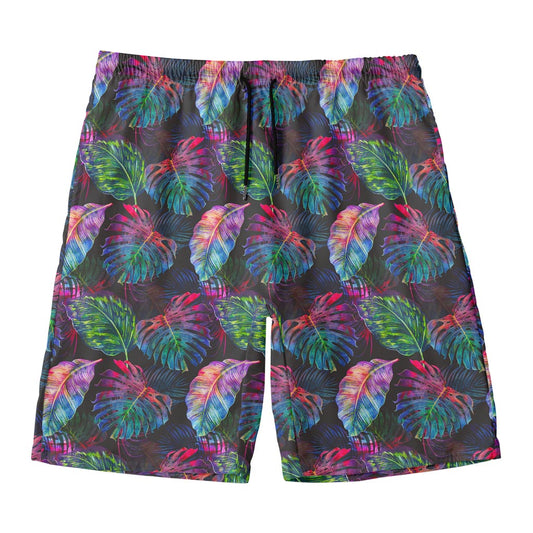 Colorful Tropical Leaves Pattern Print Men's Swim Trunks