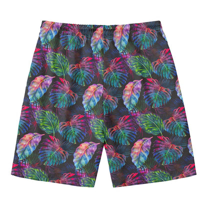 Colorful Tropical Leaves Pattern Print Men's Swim Trunks