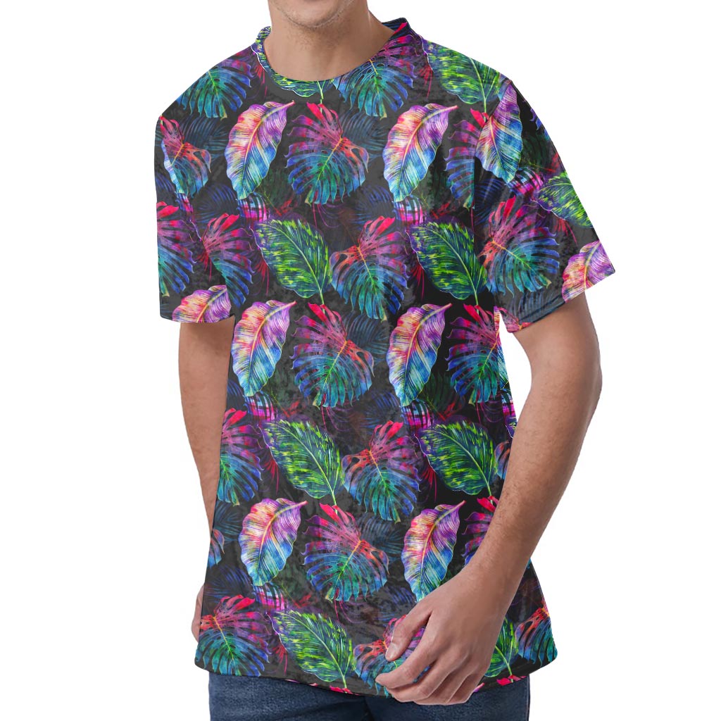 Colorful Tropical Leaves Pattern Print Men's Velvet T-Shirt