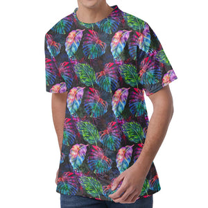 Colorful Tropical Leaves Pattern Print Men's Velvet T-Shirt