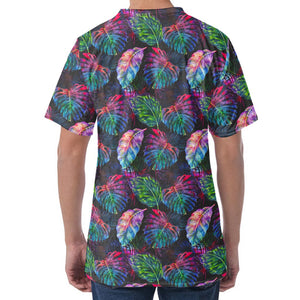 Colorful Tropical Leaves Pattern Print Men's Velvet T-Shirt