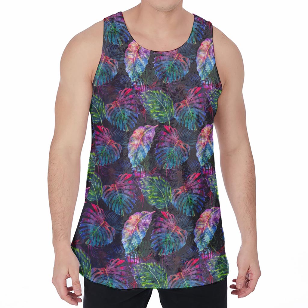 Colorful Tropical Leaves Pattern Print Men's Velvet Tank Top