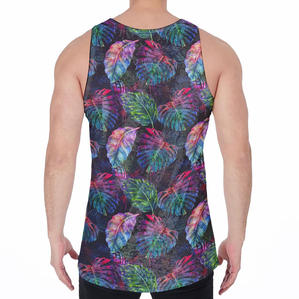 Colorful Tropical Leaves Pattern Print Men's Velvet Tank Top