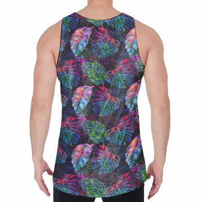 Colorful Tropical Leaves Pattern Print Men's Velvet Tank Top