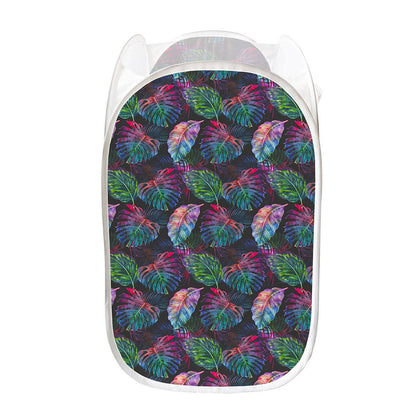 Colorful Tropical Leaves Pattern Print Mesh Laundry Hamper