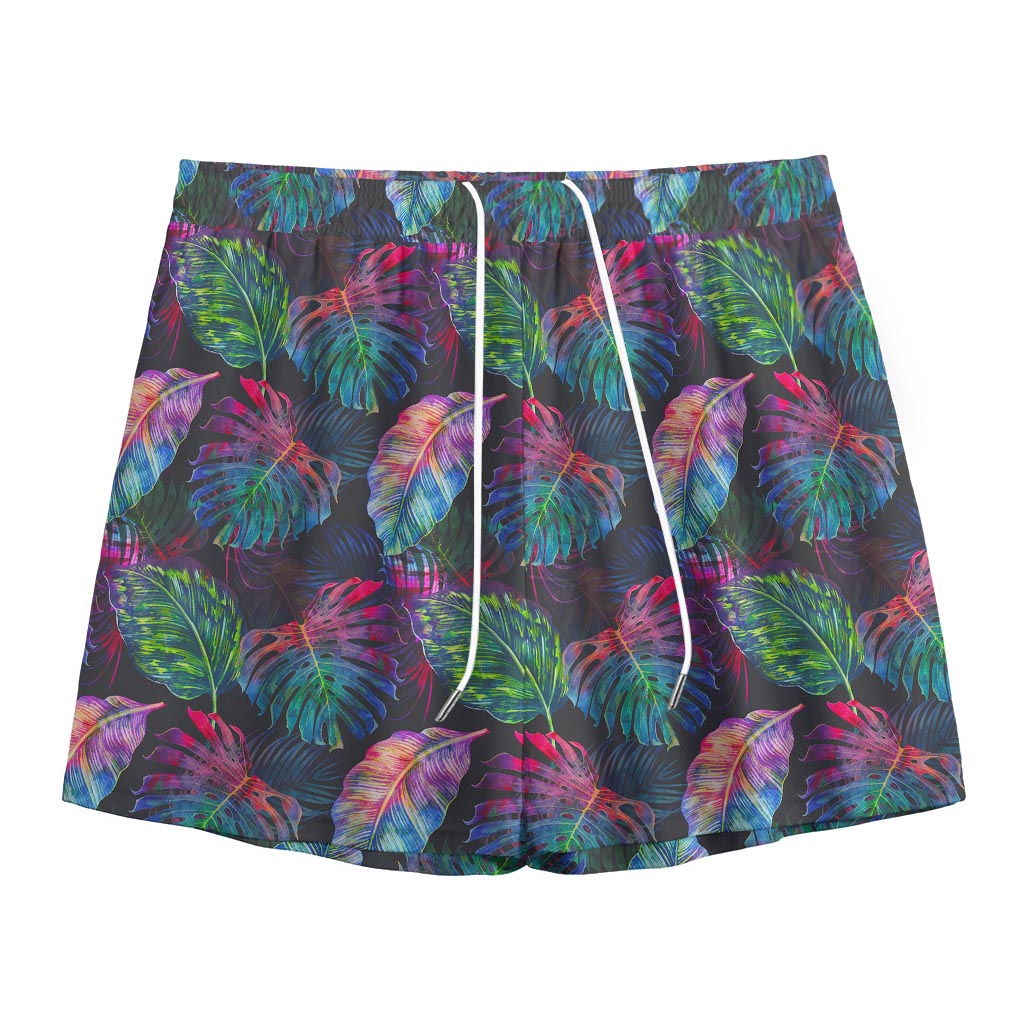 Colorful Tropical Leaves Pattern Print Mesh Shorts