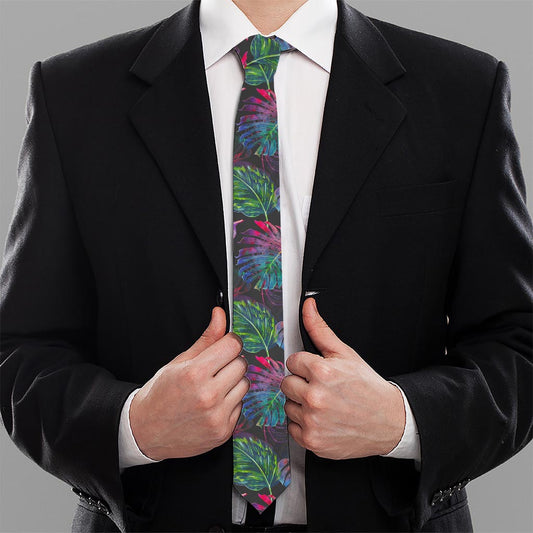 Colorful Tropical Leaves Pattern Print Necktie