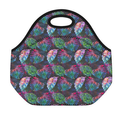 Colorful Tropical Leaves Pattern Print Neoprene Lunch Bag