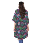Colorful Tropical Leaves Pattern Print Open Front Beach Cover Up