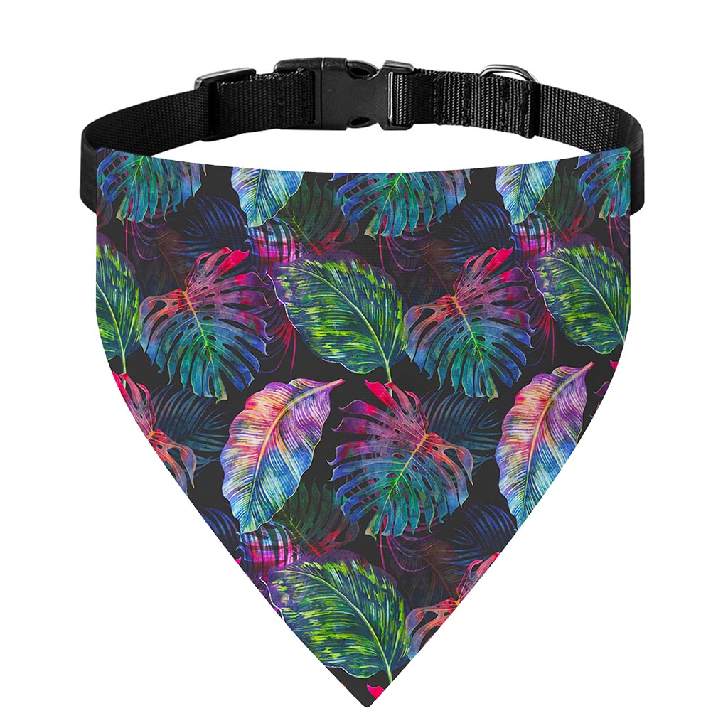 Colorful Tropical Leaves Pattern Print Over The Collar Dog Bandana