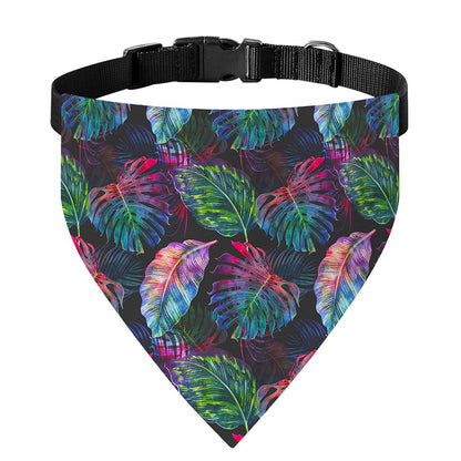 Colorful Tropical Leaves Pattern Print Over The Collar Dog Bandana