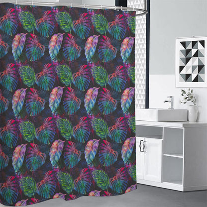 Colorful Tropical Leaves Pattern Print Premium Shower Curtain