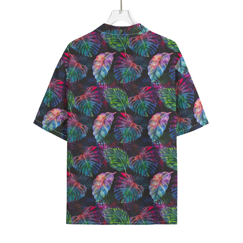 Colorful Tropical Leaves Pattern Print Rayon Hawaiian Shirt