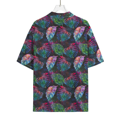 Colorful Tropical Leaves Pattern Print Rayon Hawaiian Shirt