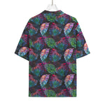 Colorful Tropical Leaves Pattern Print Rayon Hawaiian Shirt