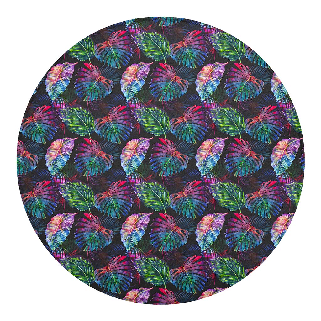 Colorful Tropical Leaves Pattern Print Round Blanket