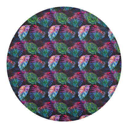 Colorful Tropical Leaves Pattern Print Round Blanket