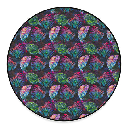 Colorful Tropical Leaves Pattern Print Round Floor Mat