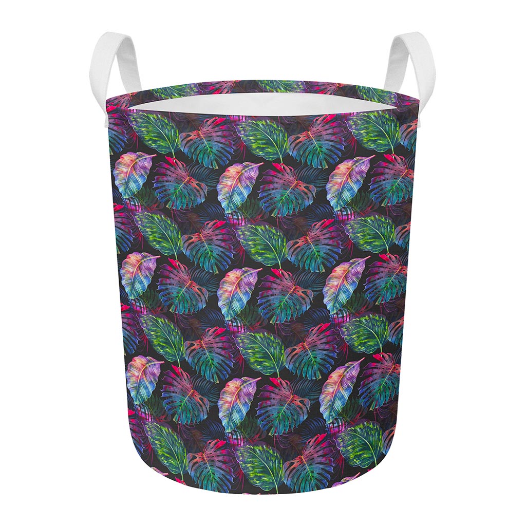 Colorful Tropical Leaves Pattern Print Round Laundry Basket
