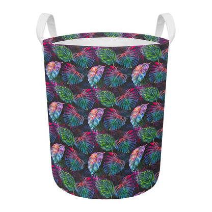 Colorful Tropical Leaves Pattern Print Round Laundry Basket