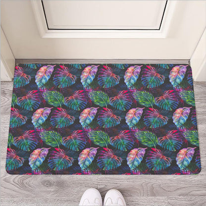Colorful Tropical Leaves Pattern Print Rubber Doormat
