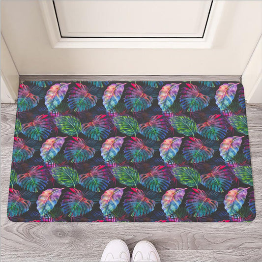 Colorful Tropical Leaves Pattern Print Rubber Doormat