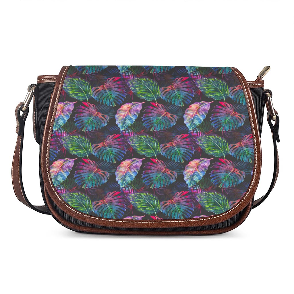 Colorful Tropical Leaves Pattern Print Saddle Bag