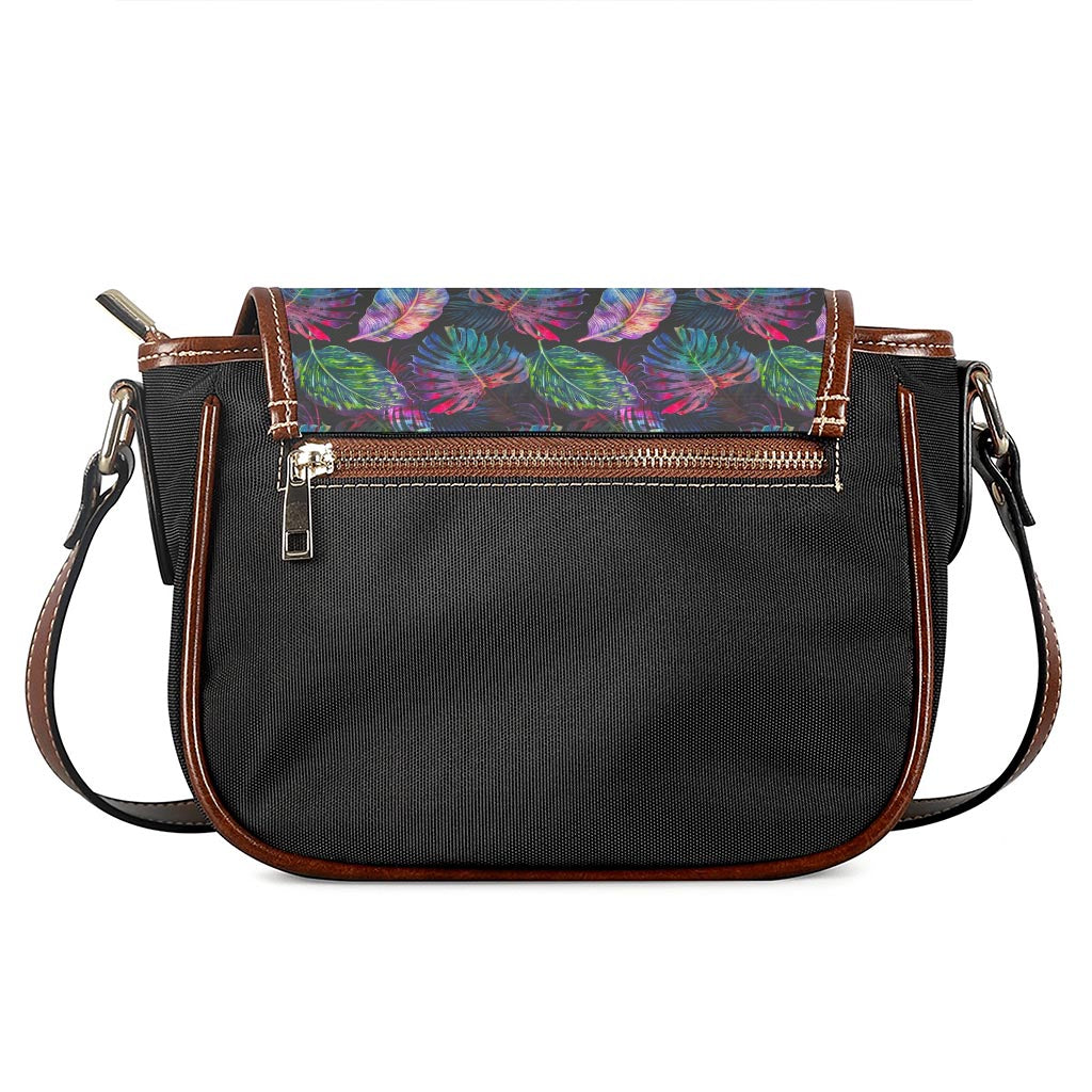 Colorful Tropical Leaves Pattern Print Saddle Bag