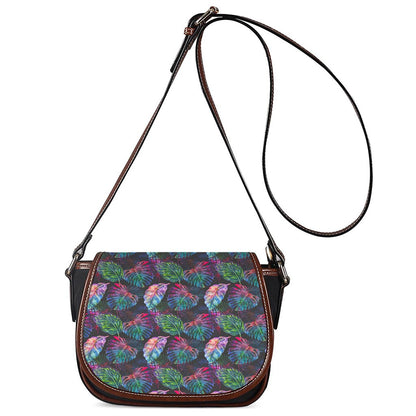 Colorful Tropical Leaves Pattern Print Saddle Bag