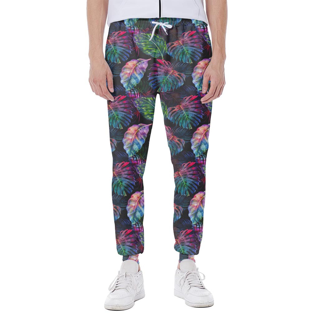 Colorful Tropical Leaves Pattern Print Scuba Joggers