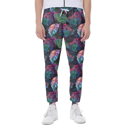 Colorful Tropical Leaves Pattern Print Scuba Joggers