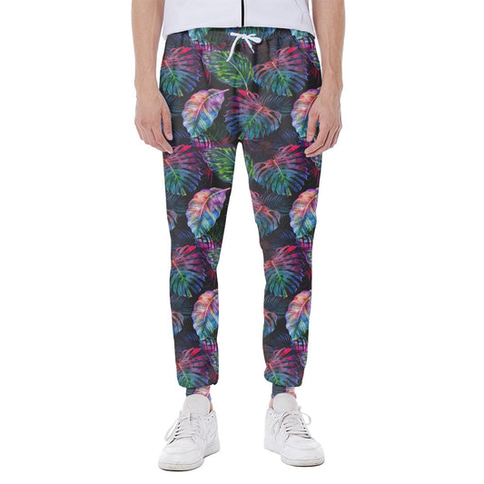 Colorful Tropical Leaves Pattern Print Scuba Joggers