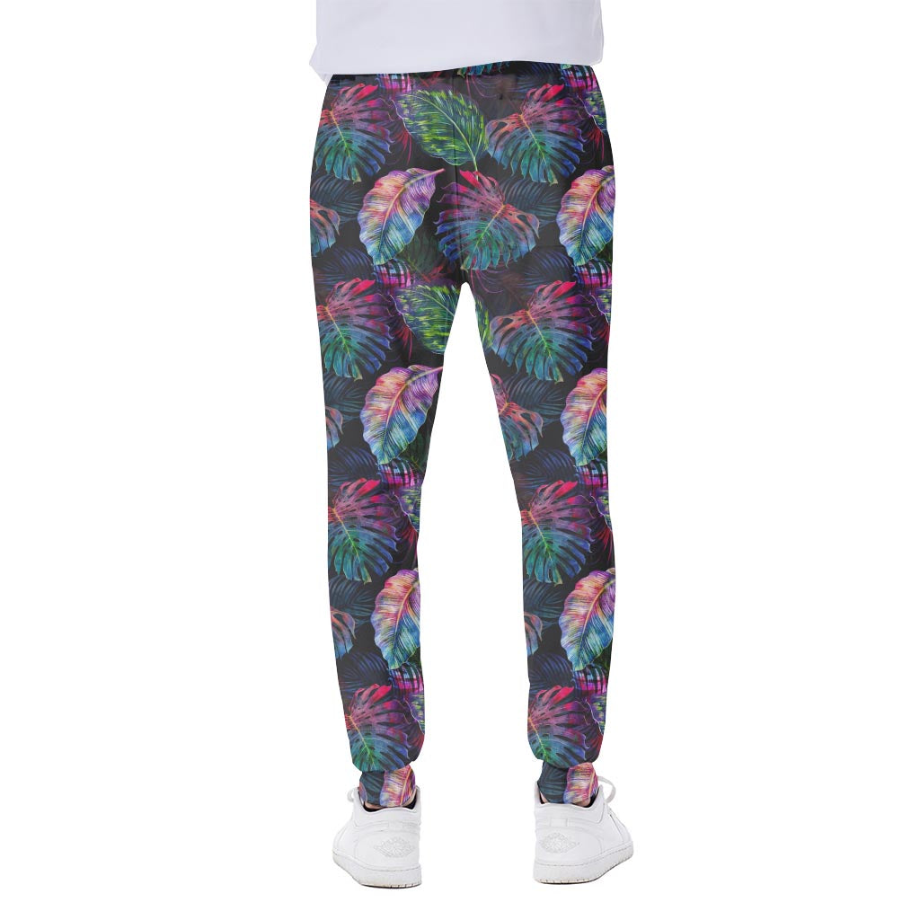 Colorful Tropical Leaves Pattern Print Scuba Joggers