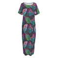Colorful Tropical Leaves Pattern Print Short Sleeve Long Nightdress