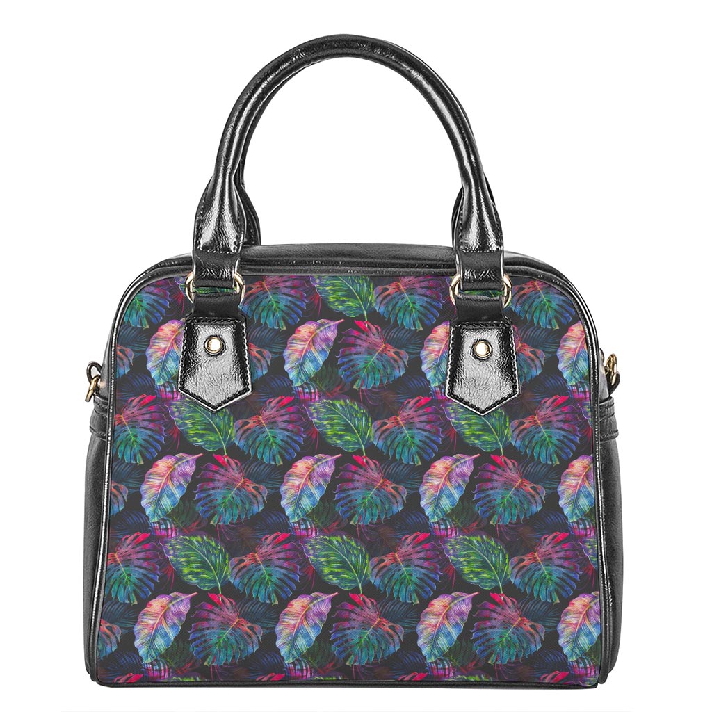 Colorful Tropical Leaves Pattern Print Shoulder Handbag