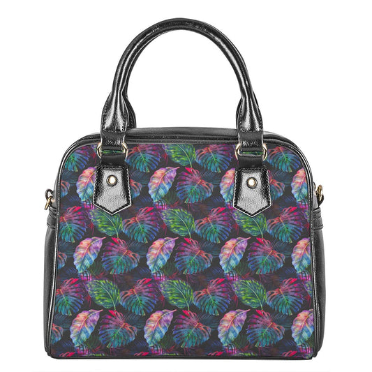Colorful Tropical Leaves Pattern Print Shoulder Handbag