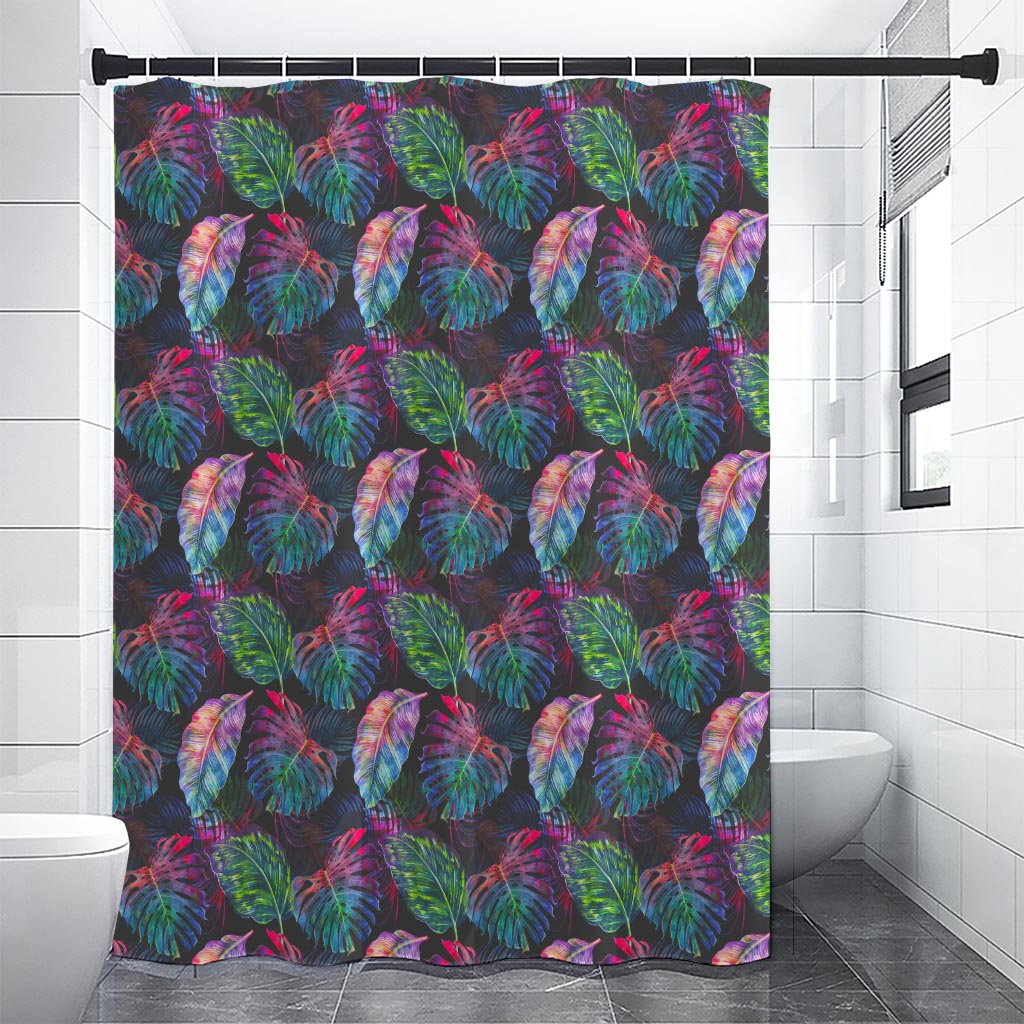 Colorful Tropical Leaves Pattern Print Shower Curtain