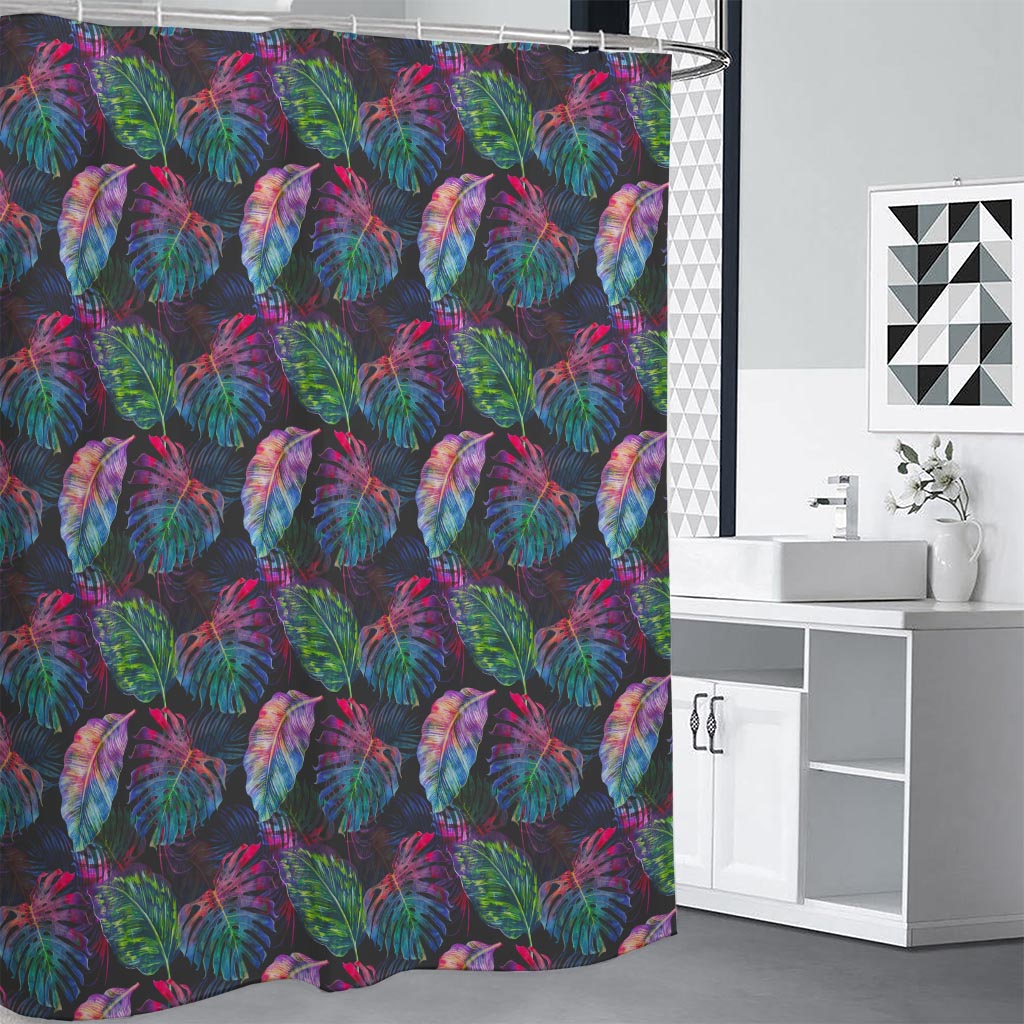 Colorful Tropical Leaves Pattern Print Shower Curtain