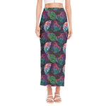 Colorful Tropical Leaves Pattern Print Side Slit Maxi Skirt