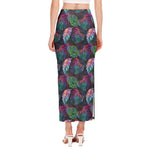 Colorful Tropical Leaves Pattern Print Side Slit Maxi Skirt