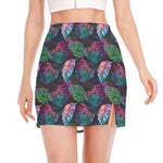 Colorful Tropical Leaves Pattern Print Side Slit Mini Skirt
