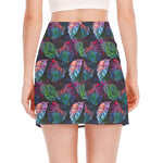 Colorful Tropical Leaves Pattern Print Side Slit Mini Skirt