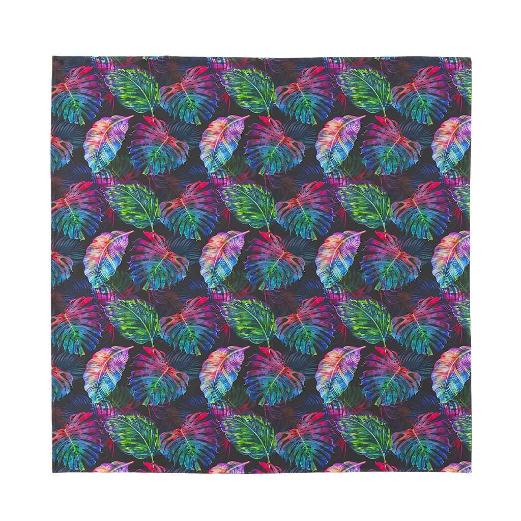 Colorful Tropical Leaves Pattern Print Silk Bandana