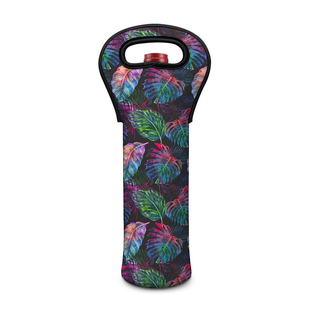 Colorful Tropical Leaves Pattern Print Single Neoprene Wine Tote