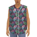 Colorful Tropical Leaves Pattern Print Sleeveless Baseball Jersey