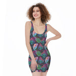 Colorful Tropical Leaves Pattern Print Sleeveless Bodycon Dress