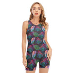 Colorful Tropical Leaves Pattern Print Sleeveless One Piece Swimsuit