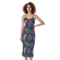 Colorful Tropical Leaves Pattern Print Slim Fit Midi Cami Dress