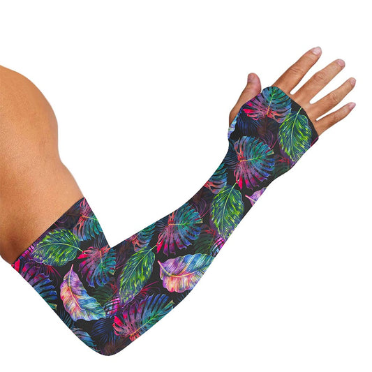 Colorful Tropical Leaves Pattern Print Sun Protection Arm Sleeves
